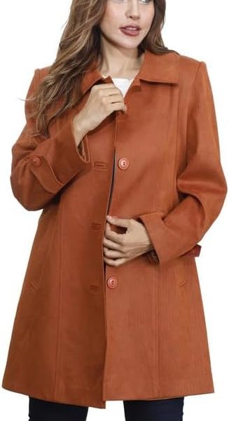 جاكيت من الشامواه للنساء فيرست مود مقاس 48 لون برتقالي