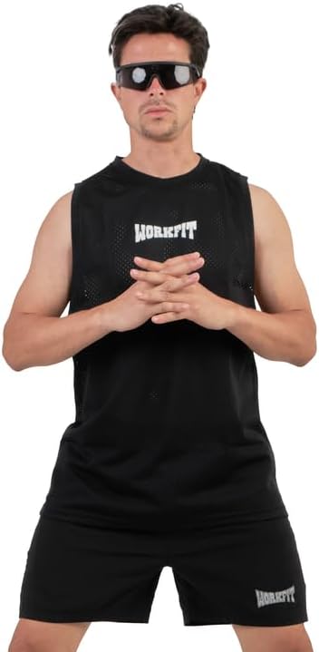 41VBHQt6WAL._AC_.jpg تيشيرت بيسبول للرجال من وورك فيت بدون أكمام، تصميم منقط مع طباعة على الصدر