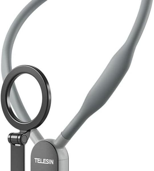 حامل رقبة مغناطيسي من تيليسين° للموبايلات، عقد هاتف خلوي بي او في/ مدونة فيديو بدون استخدام اليدين، يثبت على الدراجة والدراجة النارية لايفون 15 14 13 12 برو ماكس سامسونج اندرويد الذكي، رمادي