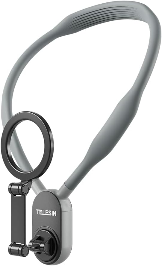 41VtwjMKAjL._AC_SL1000_.jpg حامل رقبة مغناطيسي من تيليسين° للموبايلات، عقد هاتف خلوي بي او في/ مدونة فيديو بدون استخدام اليدين، يثبت على الدراجة والدراجة النارية لايفون 15 14 13 12 برو ماكس سامسونج اندرويد الذكي، رمادي