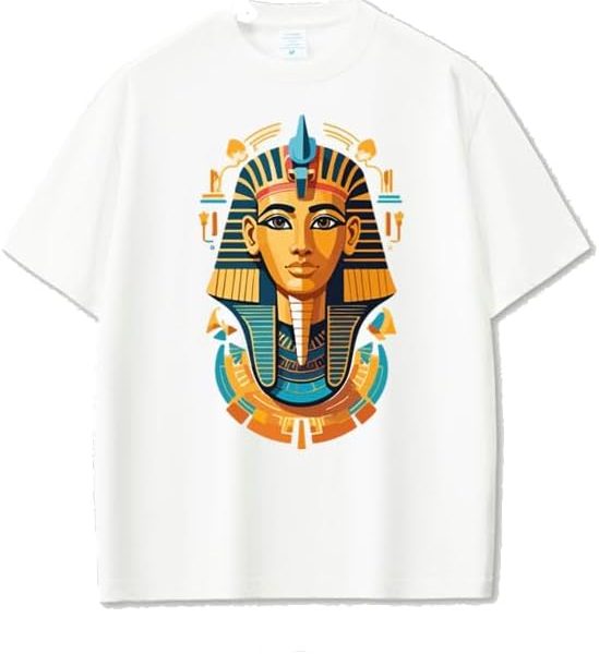 تيشرت من القطن المصري توت عنخ امون/كينج توت/مصري (ابيض 84) مقاس (9-12 سنة)