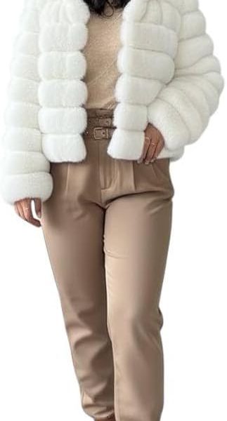 جاكيت فرو نسائي,معطف حريمي هاي وسط متعدد الألوان، ون سايز، تصميم أنيق مع غطاء للرأس