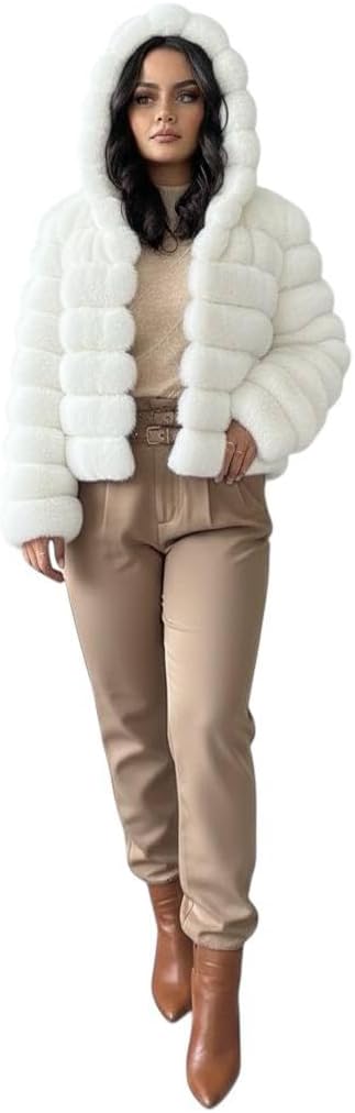 41etqAgxvJL._AC_SL1152_.jpg جاكيت فرو نسائي,معطف حريمي هاي وسط متعدد الألوان، ون سايز، تصميم أنيق مع غطاء للرأس