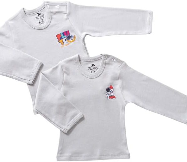 طقم فانلة قطن باكمام طويلة وتصميم خاص للاولاد البيبي من بلو2، قطعتين - رمادي فاتح