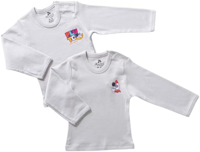 41kY6UCsxL._AC_.jpg طقم فانلة قطن باكمام طويلة وتصميم خاص للاولاد البيبي من بلو2، قطعتين - رمادي فاتح