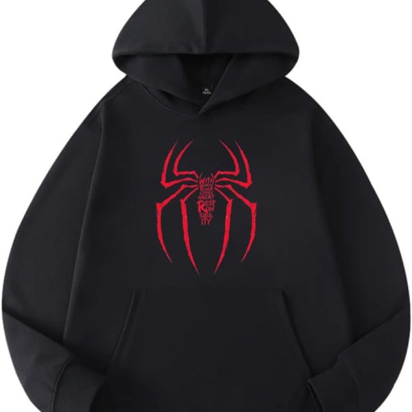 سويت شيرت قطن عصري بغطاء للرأس وطباعة شبح للبالغين من الجنسين، لون أسود، 2