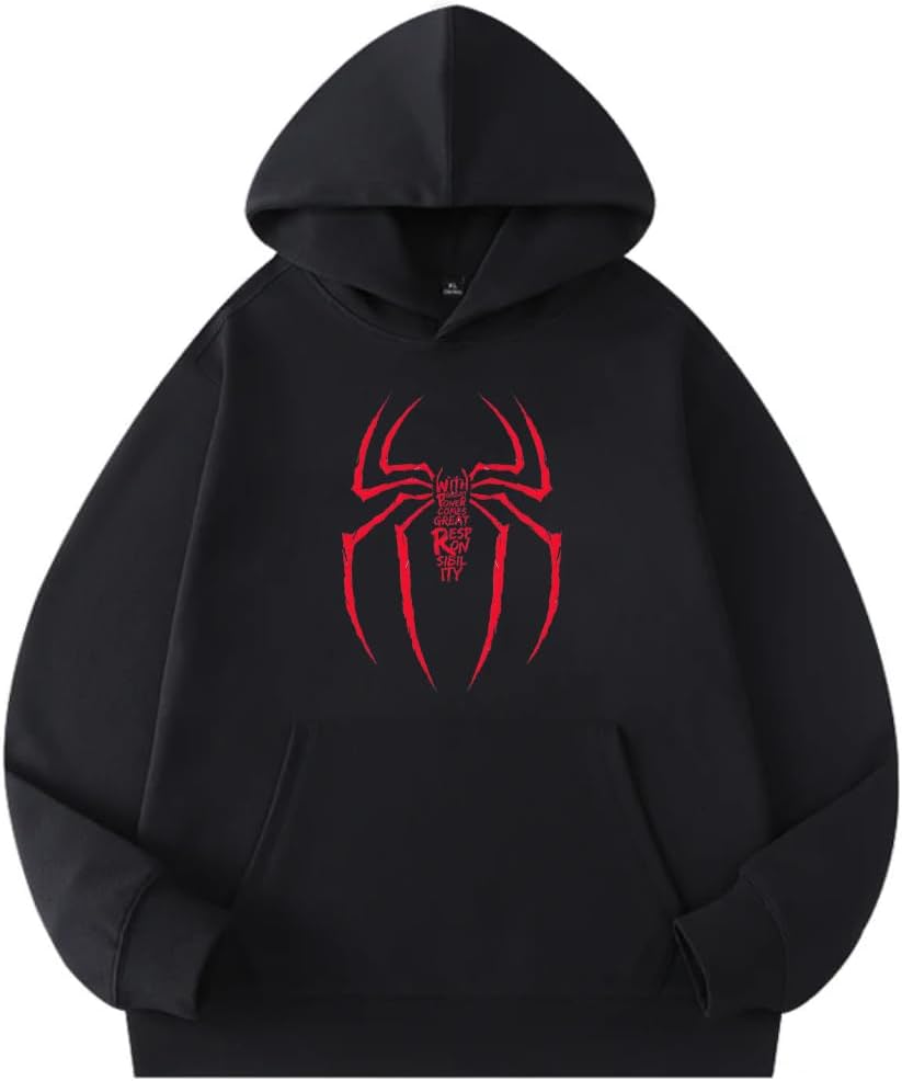 41pi8YhwW-L._AC_SL1080_.jpg سويت شيرت قطن عصري بغطاء للرأس وطباعة شبح للبالغين من الجنسين، لون أسود، 2