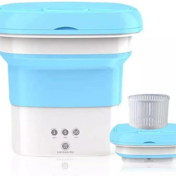 غساله ميني للملابس محمولة قابلة للطي من السيليكون، مؤقت بثلاث سرعات، أزرق وأبيض وبينك ولبني