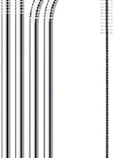 مصاصات شراب معدنية قابلة لإعادة الاستخدام من الفولاذ المقاوم للصدأ 304 قوية ومستقيمة أو منحنيّة، مع فرشاة تنظيف، من 4 قطع.