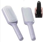 ⁦فرشاة فك تشابك الشعر ذاتية التنظيف للنساء والرجال، فرشاة شعر عضوية بدون سحب، فرشاة احترافية لفك تشابك الشعر المبلل والجاف (أرجواني أو رمادي)⁩ - الصورة ⁦3⁩