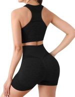 طقم تمارين رياضية بدون خياطة مكون من قطعتين من شورت عالي الخصر وحمالة صدر رياضية، ملابس لليوجا واللياقة البدنية وصالة الألعاب الرياضية للنساء، مقاس واحد لوزن 50 - 80 كجم