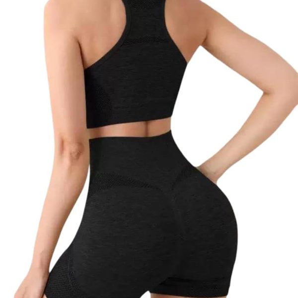 طقم تمارين رياضية بدون خياطة مكون من قطعتين من شورت عالي الخصر وحمالة صدر رياضية، ملابس لليوجا واللياقة البدنية وصالة الألعاب الرياضية للنساء، مقاس واحد لوزن 50 - 80 كجم