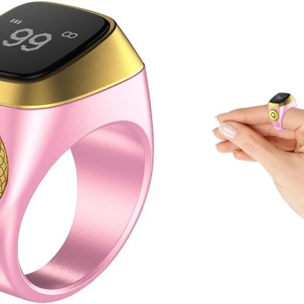 انليسينغ عداد خواتم ذكي، خاتم تسبيح ذكر، ذكية للصلاة الاسلامية، رقمي الكتروني (زهري، 20 ملم)، الألومنيوم