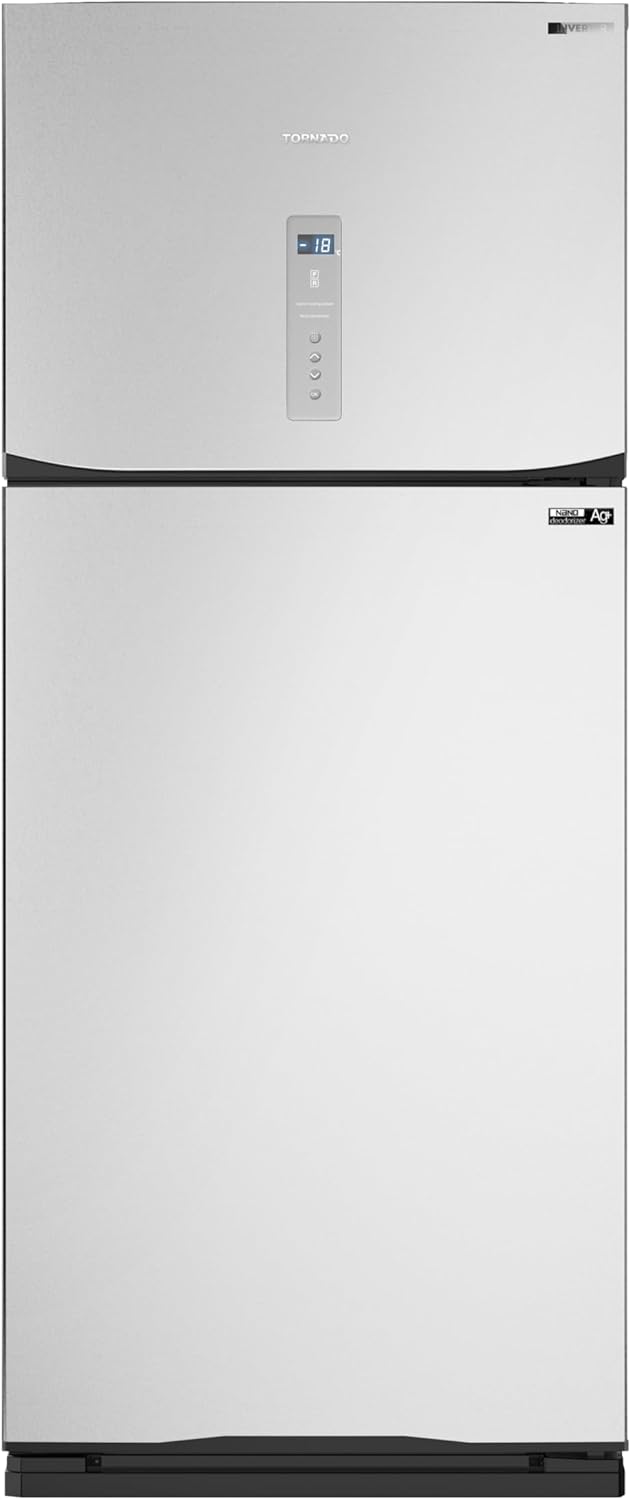 ثلاجة ديجيتال بخاصية إذابة الثلج (نو فروست) انفرتر من تورنيدو، سعة 450 لتر، فضية، موديل RF-580ATV-SL