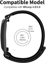 ⁦سوار معصم رياضي من النايلون، متوافق مع ووب 4.0، للجنسين، سوار ساعة بديل ناعم قابل للتعديل وجيد التهوية بشريط فيلكرو لاصق لساعة ووب، اسود⁩ - الصورة ⁦3⁩