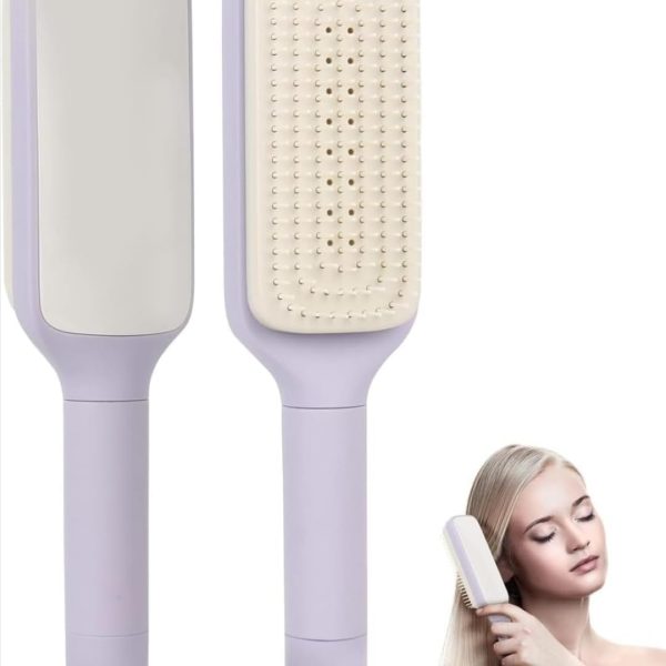 فرشاة فك تشابك الشعر ذاتية التنظيف للنساء والرجال، فرشاة شعر عضوية بدون سحب، فرشاة احترافية لفك تشابك الشعر المبلل والجاف (أرجواني أو رمادي)