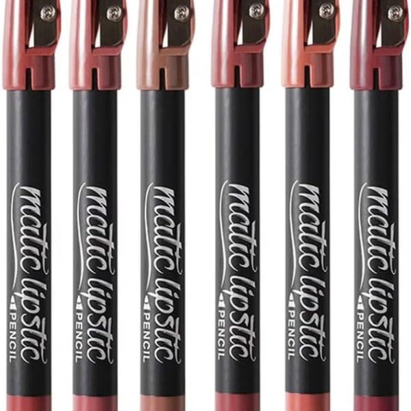 مجموعة أقلام تحديد شفاه مطفية، 6 ألوان، درجات نود ووردي، 6 قطع، مجموعة سي