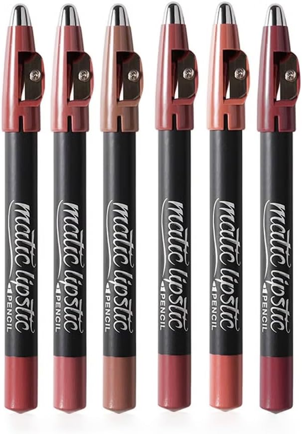 مجموعة أقلام تحديد شفاه مطفية، 6 ألوان، درجات نود ووردي، 6 قطع، مجموعة سي