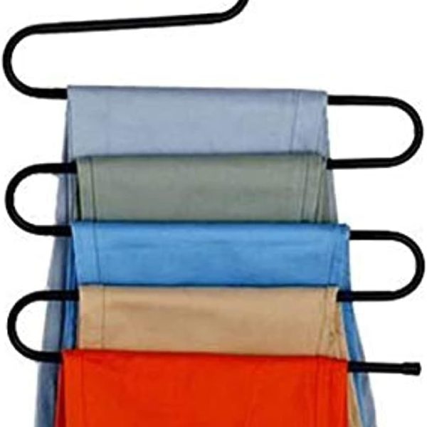 شماعة بنطلونات متعددة لتنظيم الخزانة، مصنوعة من الستانلس ستيل، شكل حرف S، مكونة من 5 طبقات لتعليق الملابس - الوان متعددة 30 cm * 35 cm