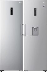 ثلاجة مزدوجة مع خاصية إذابة الثلج وتحتوي على فوهة وضاغط ذكي عاكس بسعة صافية 384 لتر وفريزر مزدوج مع خاصية إذابة الثلج يتكون من 7 أدراج مع ضاغط ذكي عاكس بسعة صافية 324 لتر، من ال جي