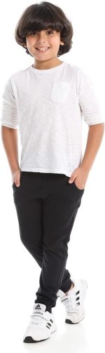 ⁦بنطلون كاجوال ولادي من اندورا بلون اسود اساسي للاستخدام اليومي مع حاشية مرنة⁩ - الصورة ⁦6⁩