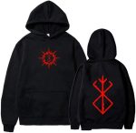 هودي قطني بتصميم انيمي، اسود مع تصميم طباعة مذهل، سويت شيرت بلوفر