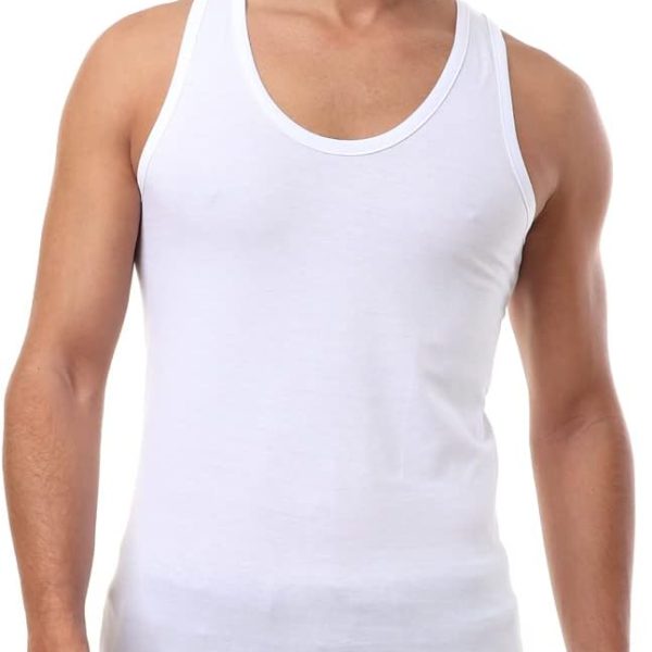 فانلة داخلية سادة برقبة دائرية بدون اكمام للرجال, أبيض, 4XL، من قطونيل