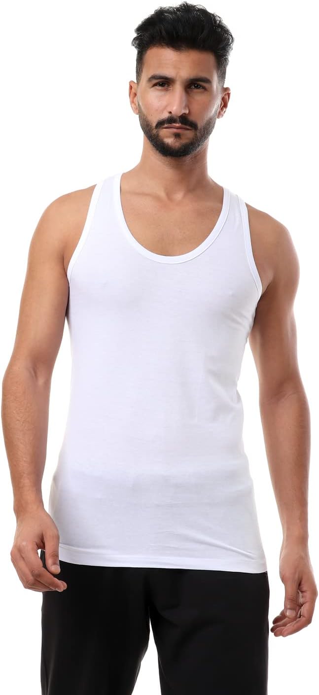 51JCRqE2qBL._AC_SL1500_.jpg فانلة داخلية سادة برقبة دائرية بدون اكمام للرجال, أبيض, 4XL، من قطونيل