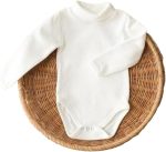 High Cool Basic Baby Newborn Winter Bodysuit High Neck Pullover Long Sleeve Fleece Lined Popper Bodysuit For Infant Warm And Soft Baby Clothing For Cold Weather