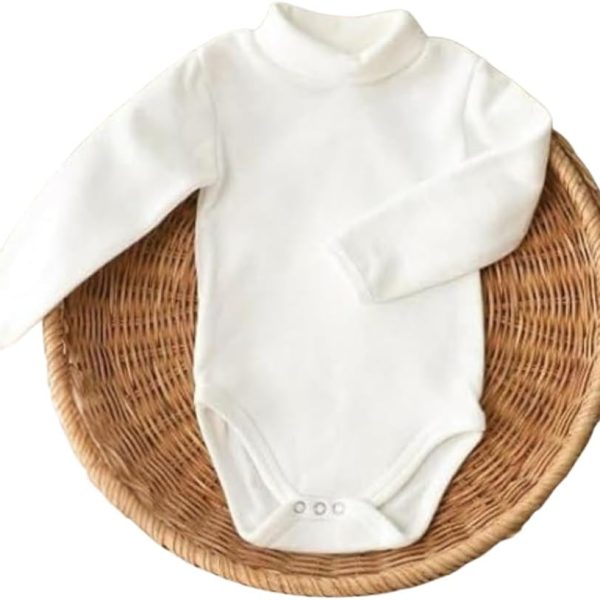 High Cool Basic Baby Newborn Winter Bodysuit High Neck Pullover Long Sleeve Fleece Lined Popper Bodysuit For Infant Warm And Soft Baby Clothing For Cold Weather