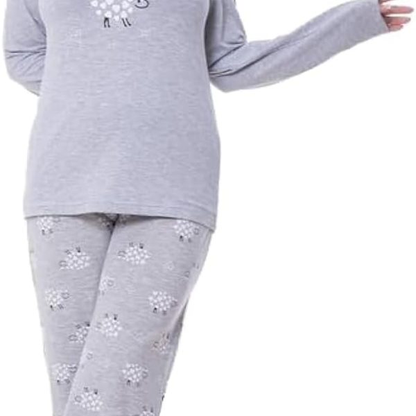 زدكوتكس بيجامة قطن مميزة باكمام للنساء، مقاس L، لون رمادي