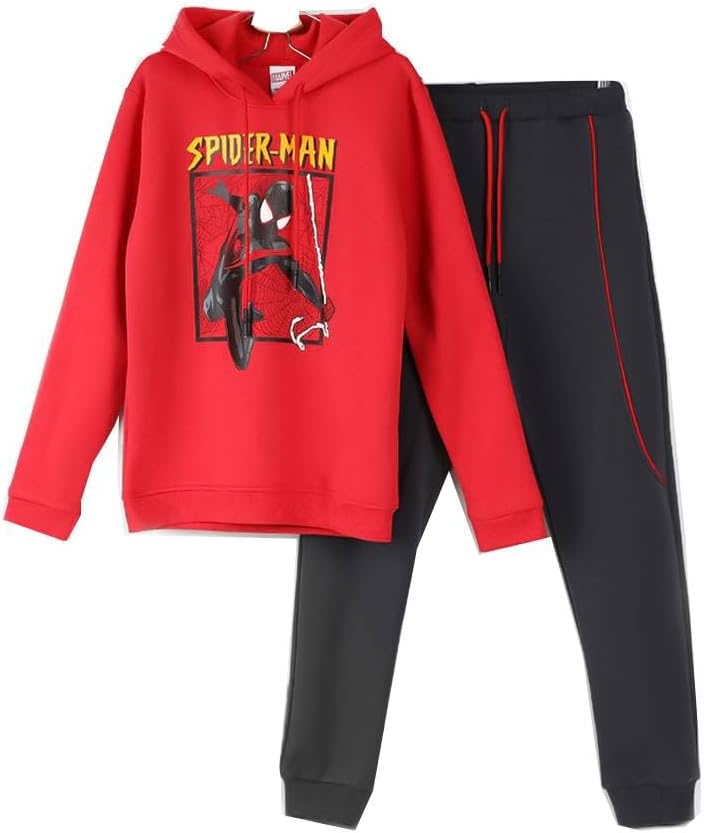 51R01Nca0FL._AC_SL1280_.jpg سويت شيرت بغطاء للراس وبنطلون من الصوف القطني بطبعة مارفل سبايدرمان للاولاد