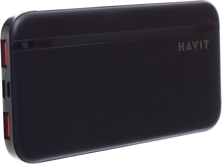 باور بانك PB90 نحيف للشحن السريع 10000 مللي أمبير في الساعة - 20 وات و22.5 وات، منافذ إخراج مزدوجة (USB-C + USB-A) متوافق مع آيفون 15/14/13/12 وسامسونج جالاكسي S24/S23 وهواوي وشاومي وايباد من هافيت