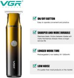 ⁦ماكينة حلاقة شعر ولحية احترافية لاسلكية بشاشة رقمية قابلة لإعادة الشحن من في جي ار شفرات فولاذ مقاوم للصدأ وكابل شحن USB و3 أمشاط توجيه مدة التشغيل 150 دقيقة 1200 مللي أمبير الساعة لون ذهبي⁩ - الصورة ⁦2⁩