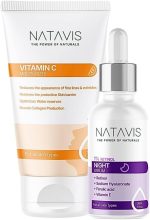 سيروم ريتينول 1% من ناتافيس 30 مل مع مرطب فيتامين سي 50 مل، مع حمض الهيالورونيك، اكواكسيل، مضاد لعلامات تقدم السن، يقوي حاجز واقي البشرة، يرطب ويعزز الكولاجين - روتين العناية بالبشرة الليلي