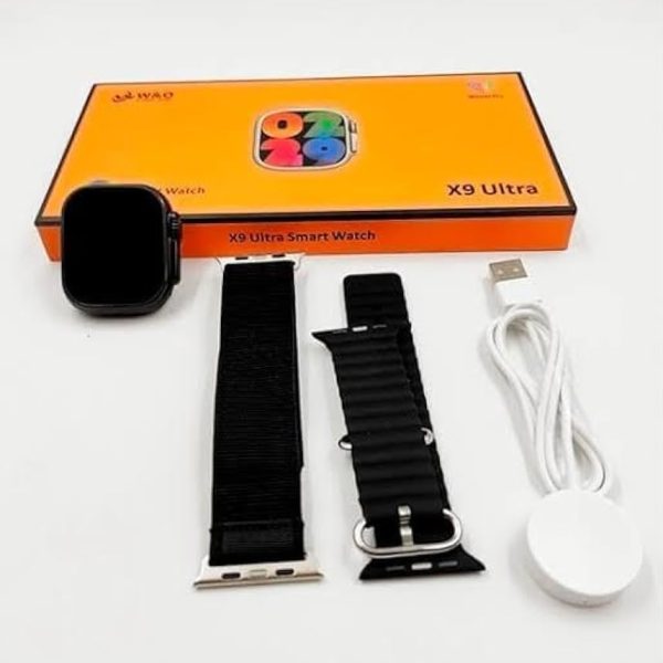 ساعة ذكية X9 الترا وير فيت برو بشاشة عرض اموليد فائقة، تدعم تقنية الاتصال قريب المدى وشات جي بي تي، ساعة ذكية تعمل دائمًا مع سوارين (اسود)