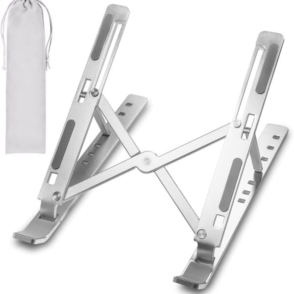 حامل لابتوب قابل للتعديل، حامل لابتوب محمول من الالومنيوم للمكتب، حامل دعم تبريد قابل للطي وجيد التهوية لاجهزة ابل ماك بوك برو/اير، اتش بي، سوني، ديل، والمزيد 10-15.6 انش