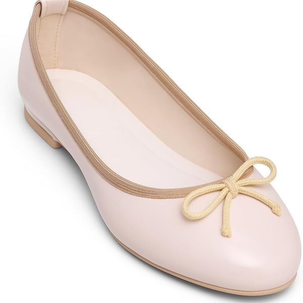 OG حذاء باليرينا مسطح كلاسيكي - مظهر جلد حاصل على براءة اختراع مع تفاصيل فيونكة