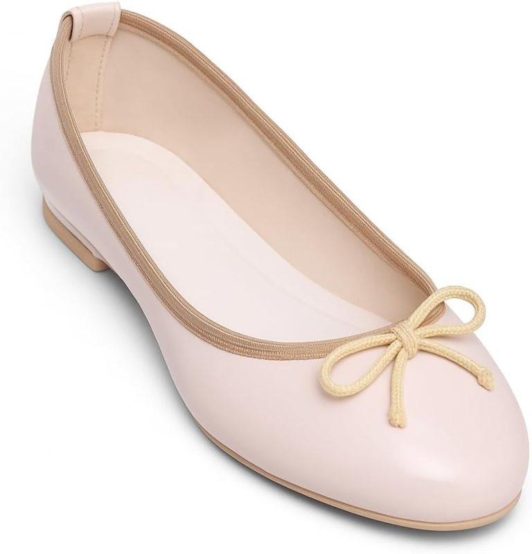 OG حذاء باليرينا مسطح كلاسيكي - مظهر جلد حاصل على براءة اختراع مع تفاصيل فيونكة