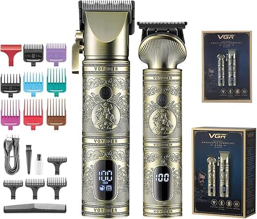 ماكينة حلاقة الشعر وتشذيب اللحية للرجال، بطارية قابلة لإعادة الشحن، غطاء معدني، شحن USB، قفل للسفر، فرشاة تنظيف وزيت تشحيم - V-670