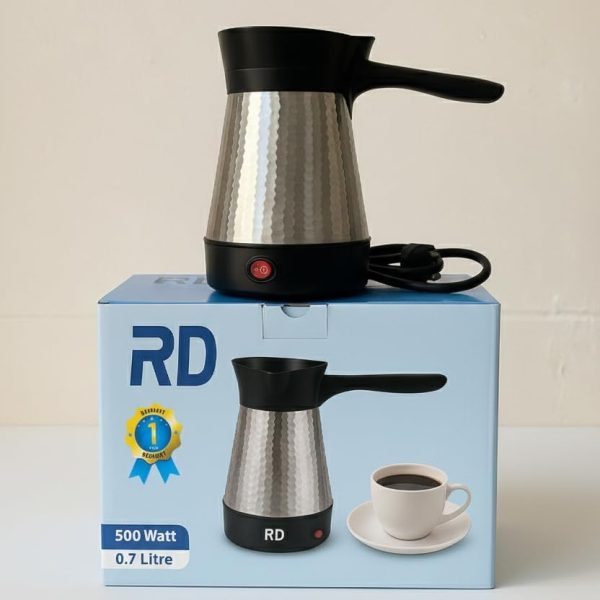 وعاء قهوة تركي كهربائي - وعاء قهوة كوارتز عالي الجودة 500 واط من الستانلس ستيل بسعة 0.7 لتر - ضمان لمدة عام - غليان سريع للقهوة التركية والعربية واليونانية، مقبض مريح.