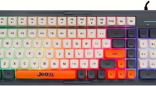 كيبورد وسائط متعددة K32 RGB بسلك صامت بمنفذ USB (مفتاح عربي/انجليزي) - تأثيرات خلفية RGB مع اضاءة جانبية - مقاومة للماء 104 مفاتيح BPT للالعاب / الاعمال / الكمبيوتر / ويندوز