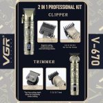 ⁦ماكينة حلاقة الشعر وتشذيب اللحية للرجال، بطارية قابلة لإعادة الشحن، غطاء معدني، شحن USB، قفل للسفر، فرشاة تنظيف وزيت تشحيم - V-670⁩ - الصورة ⁦3⁩