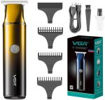 ماكينة حلاقة شعر ولحية احترافية لاسلكية بشاشة رقمية قابلة لإعادة الشحن من في جي ار شفرات فولاذ مقاوم للصدأ وكابل شحن USB و3 أمشاط توجيه مدة التشغيل 150 دقيقة 1200 مللي أمبير الساعة لون ذهبي
