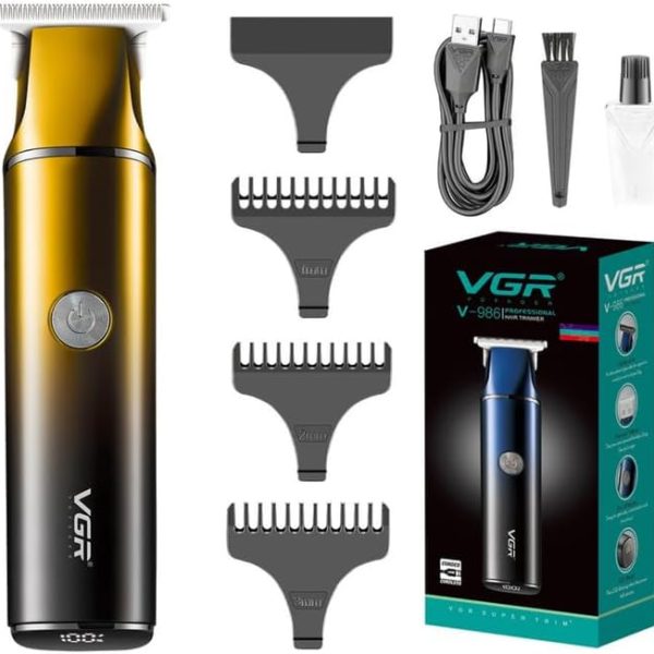 ماكينة حلاقة شعر ولحية احترافية لاسلكية بشاشة رقمية قابلة لإعادة الشحن من في جي ار شفرات فولاذ مقاوم للصدأ وكابل شحن USB و3 أمشاط توجيه مدة التشغيل 150 دقيقة 1200 مللي أمبير الساعة لون ذهبي