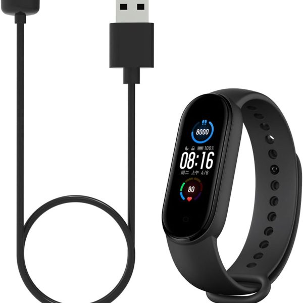 شاحن ساعة ذكية مغناطيسي بكيبل شحن USB بطول 1 م بديل للساعة الذكية ان اف سي متوافق مع شاومي مي باند 5 6 7 امازفيت باند 5 (أسود)