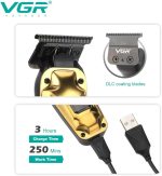 ⁦في جي ار ماكينة حلاقة شعر احترافية V-904 للرجال مع شفرة طلاء دي ال سي، شاشة LED رقمية، محرك عديم المسفرات، 4 امشاط قص، وقت تشغيل 250 دقيقة، بطارية ليثيوم 2000mAh (ذهبي) كفالة لمدة عام⁩ - الصورة ⁦2⁩