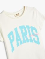⁦تيشرت بأكمام قصيرة بطباعة كلمة «Paris» للبنات من كوتون⁩ - الصورة ⁦2⁩