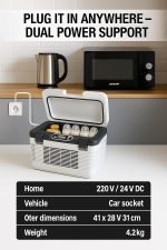 ⁦ثلاجة سيارة صغيرة محمولة سعة 14 لتر مع شاشة LCD بمحرك عديم المسفرات، ثلاجة محمولة للسفر والمكتب وزجاجات طعام الاطفال 12 فولت/24 فولت تيار مستمر و220 فولت تيار متردد هادئة للتخييم والشاحنات والسيارات⁩ - الصورة ⁦3⁩