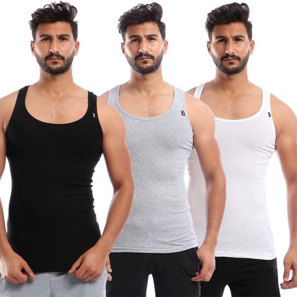 طقم فانلات داخلية قطن للرجال - 3 قطع، متعدد الالوان